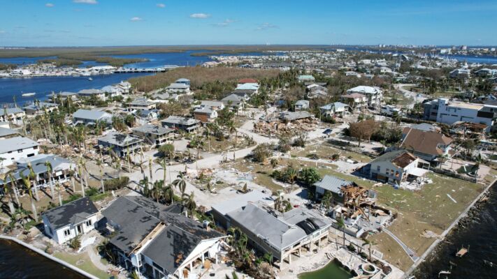 Aerial view of the Fort Myer beach after hurricane Ian